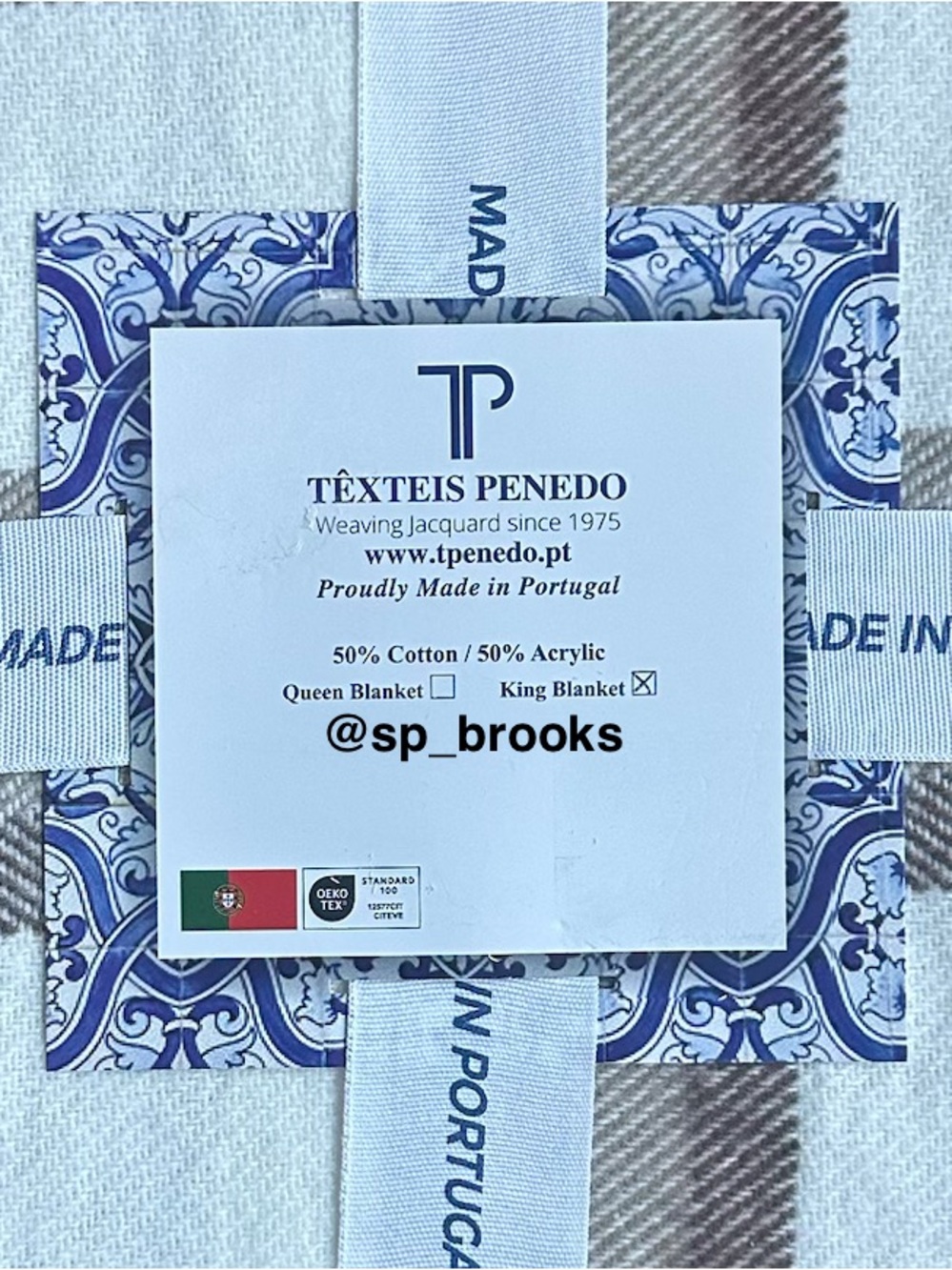 🎁Texteis Penedo Blanket - Brown & Off White Plaid Cotton Blend King Blanket - Picture 2 of 8